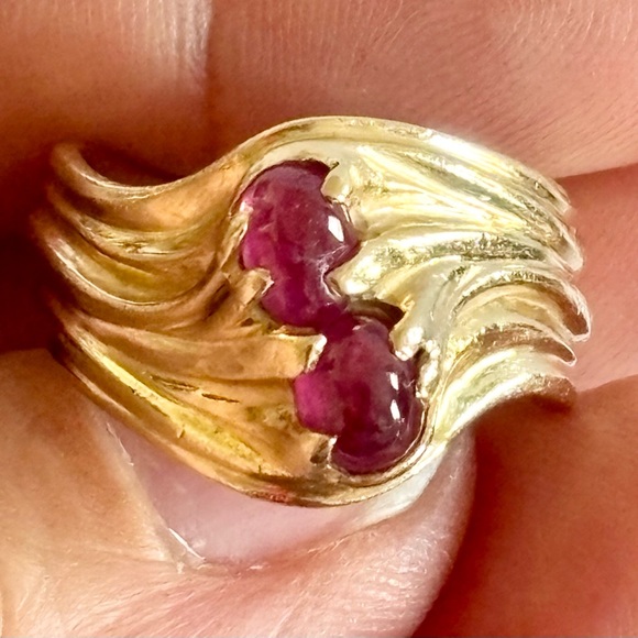 JAMES AVERY - SOLID 14K WIDE SWIRL RING WITH RUBY CABOCHONS - SIZE 6.5 - Picture 3 of 16
